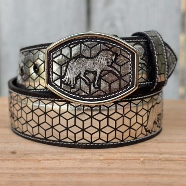 A belt with an elephant on it's side.