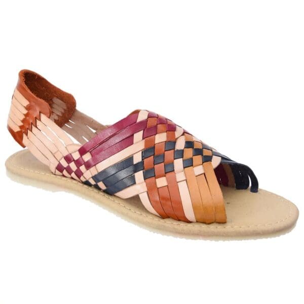 A pair of sandals with different colored straps.