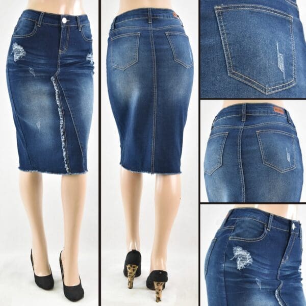 SG-78008C Dark Indigo Wash - Wholesale Skirts Faldas Mayoreo - Amor Sales