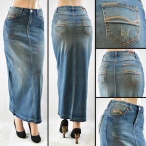 SG-88009B Vintage Wash - Wholesale Long Skirts Faldas Largas Mayoreo - Amor Sales