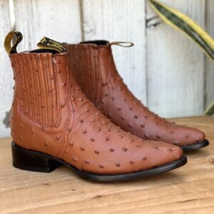 Botin Vaquero DB-301 Cognac Avestruz Imitación - Botines Vaqueros para Hombre por Mayoreo