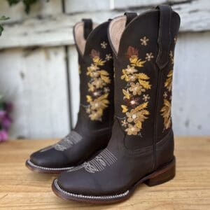 DA-041 Cafe - Botas Vaqueras con Bordado para Mujer por Mayoreo - Botas Vaqueras Mexicanas para Mujer por Mayoreo