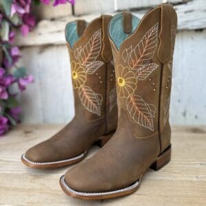 SB-300 Miel Botas Vaqueras para Mujeres con Bordado por Mayoreo - Botas Vaqueras color Miel por Mayor - Botas Vaqueras