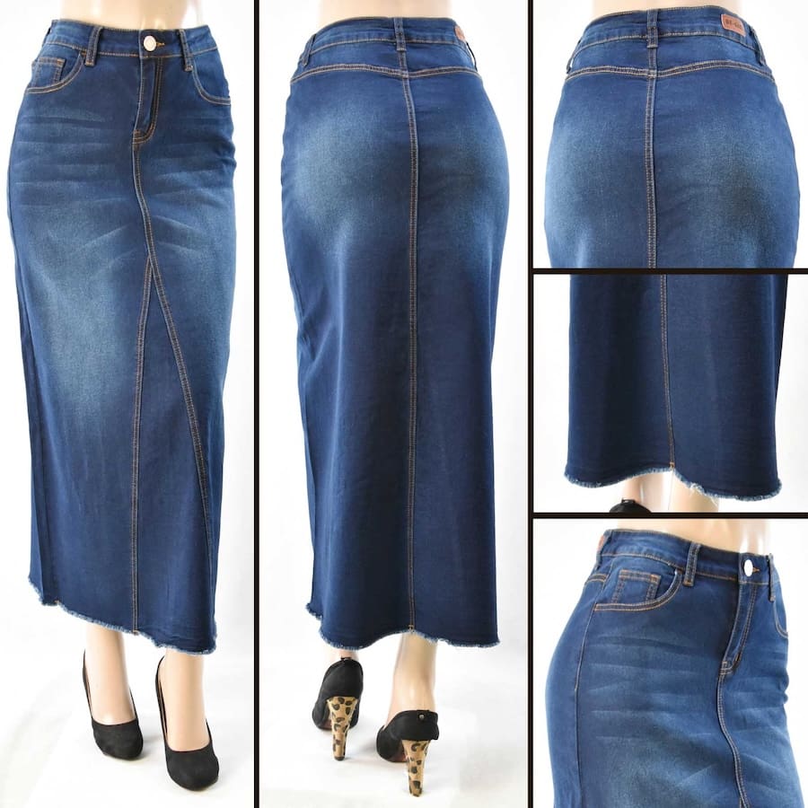 SG-89209 Dark Indigo Wash - - Wholesale Long Skirts Faldas Largas Mayoreo - Amor Sales