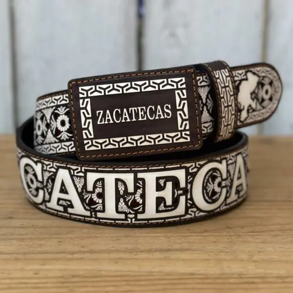 Cinturon Navajeado de Zacatecas - Cinturones Personalizados con Estados de Mexico por Mayoreo - Cinturon Vaquero Personalizado por Mayor