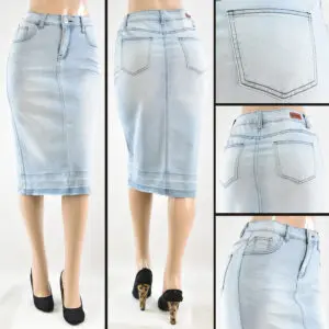 SG-76415 Light Indigo Wash - Wholesale Skirts Faldas Mayoreo - Amor Sales