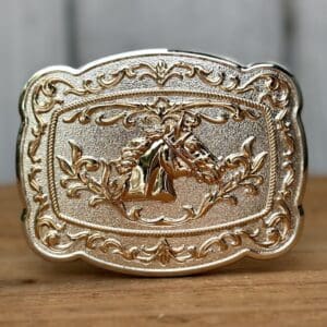 Hebilla Dorada y Plateada con Diseño de Caballo Versión 1 - Hebillas Vaqueras para Hombre por Mayoreo