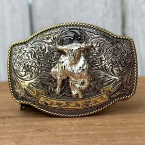 Hebilla Plateada y Dorada con Diseño de Toro - Hebillas Vaqueras para Hombre