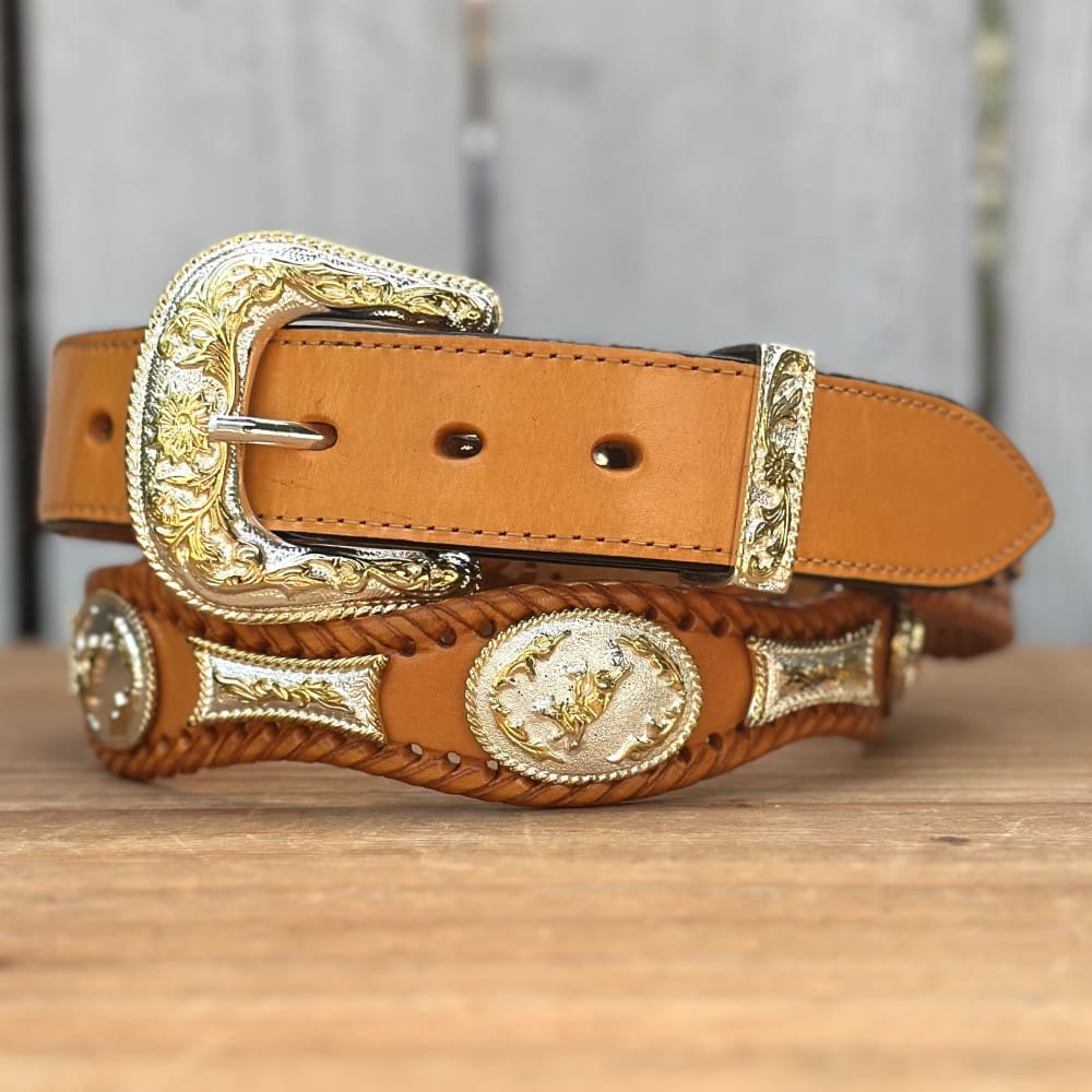 Cinturón con Conchos de Alpaca en Color Miel – Cinturones Vaqueros para Hombre por Mayoreo
