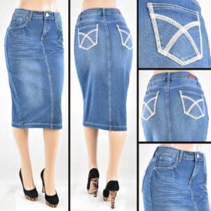 SG-79133A Indigo Wash - Wholesale Skirts Faldas Mayoreo - Amor Sales